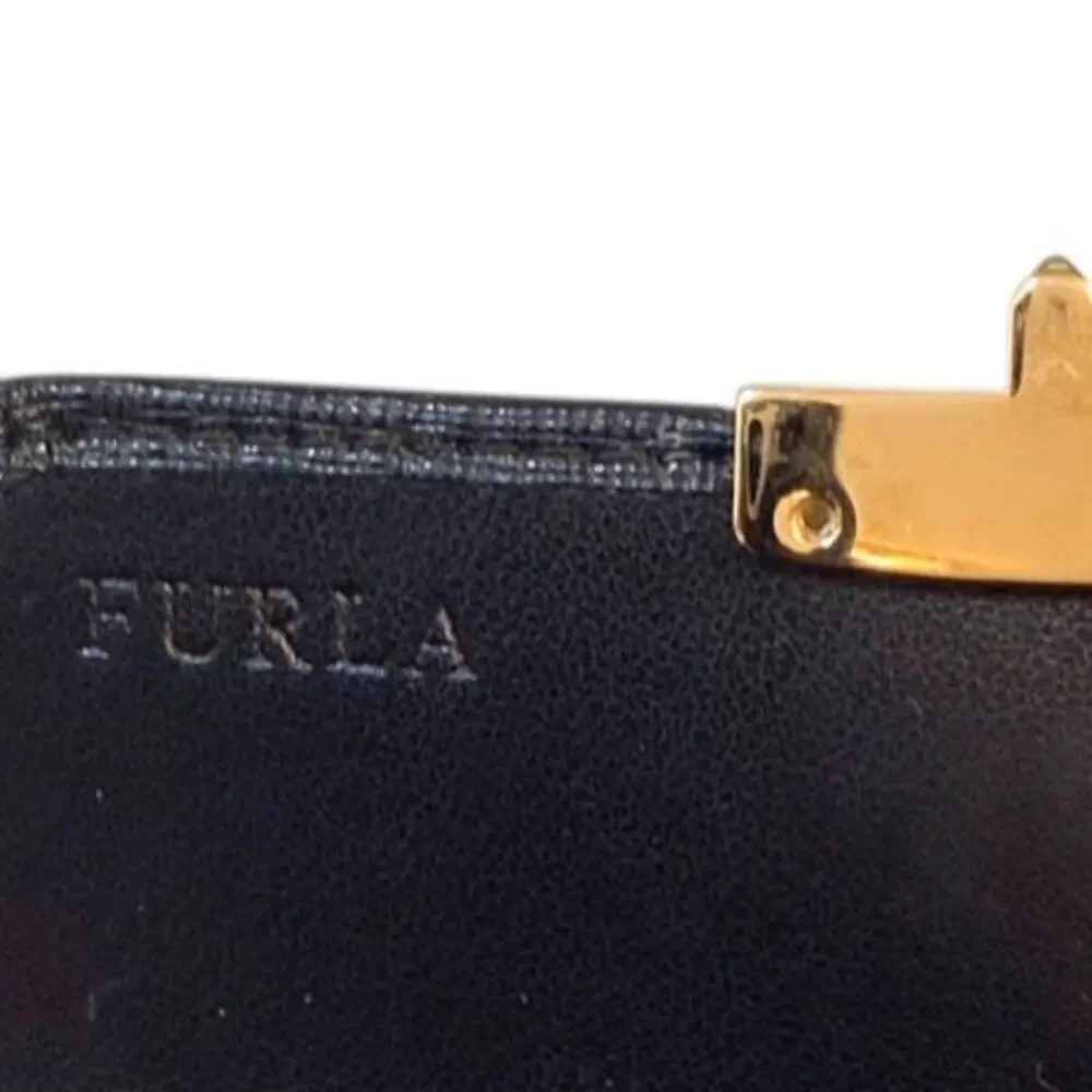 Furla Babylon Black Leather Accordion Card Case Wallet Expandable